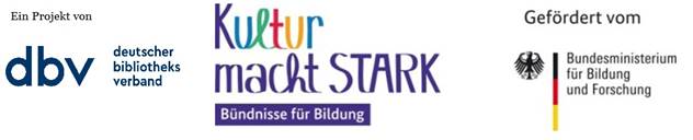 Die Logos des Deutschen Bibliotheksverband, von Kultur macht STARK - Bündnisse für Bildung und dem Bundesminsiterium für Forschung